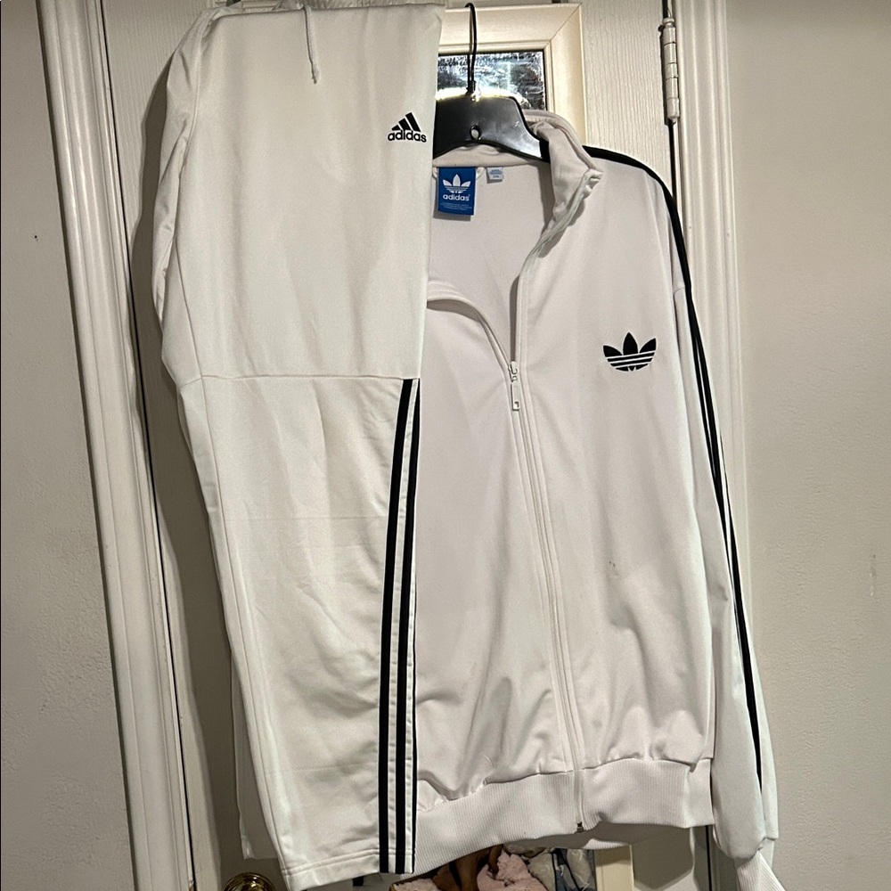 Adidas White Track Jacket and Pants Set